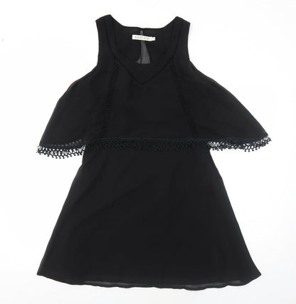 Luc-Ce Womens Black Polyester Fit & Flare Size S Round Neck Zip
