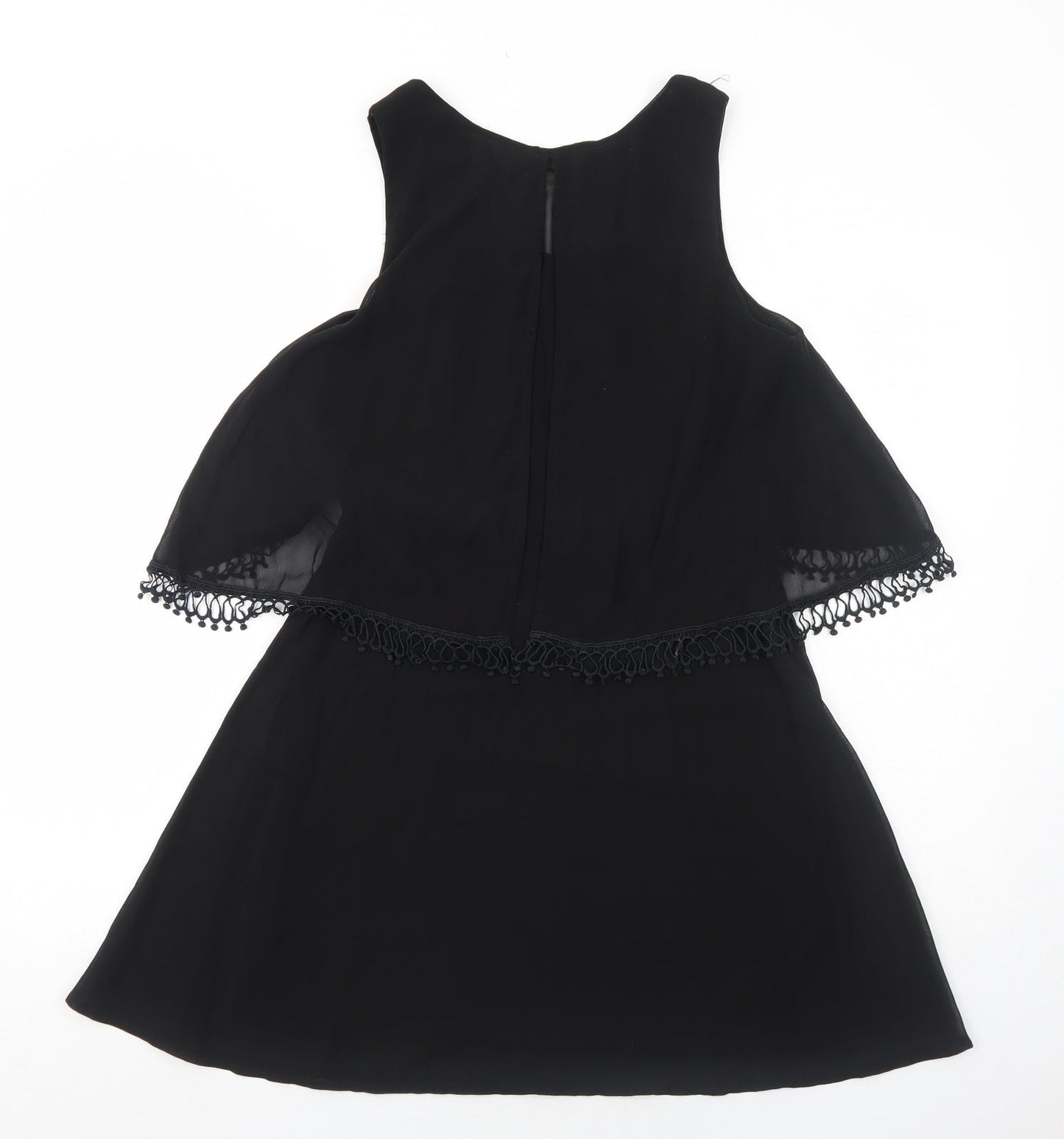 Luc-Ce Womens Black Polyester Fit & Flare Size S Round Neck Zip
