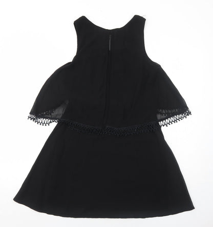 Luc-Ce Womens Black Polyester Fit & Flare Size S Round Neck Zip