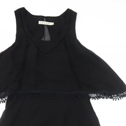 Luc-Ce Womens Black Polyester Fit & Flare Size S Round Neck Zip