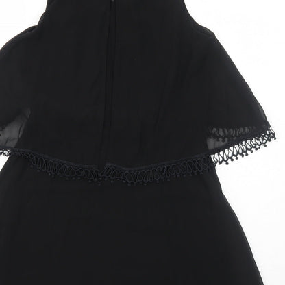Luc-Ce Womens Black Polyester Fit & Flare Size S Round Neck Zip