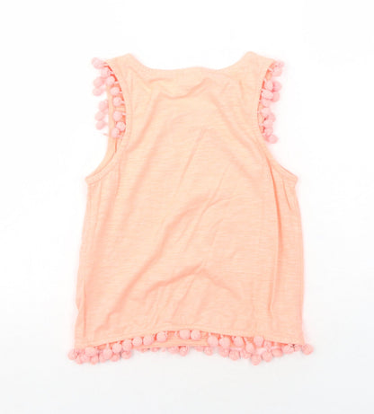 NEXT Girls Orange Cotton Basic Tank Size 10 Years Round Neck Pullover