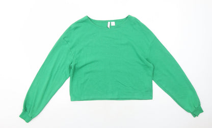 H&M Womens Green Cotton Pullover Sweatshirt Size XS Pullover
