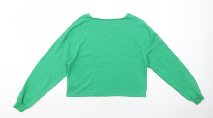 H&M Womens Green Cotton Pullover Sweatshirt Size XS Pullover