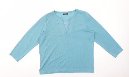 Bonmarché Womens Blue V-Neck Polyester Pullover Jumper Size M