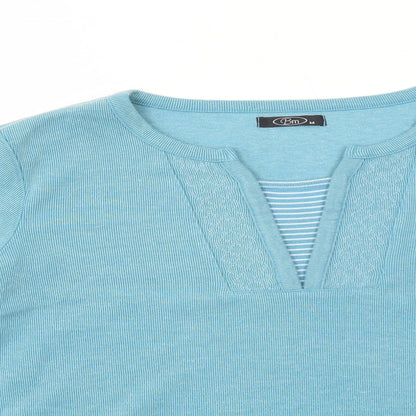 Bonmarché Womens Blue V-Neck Polyester Pullover Jumper Size M