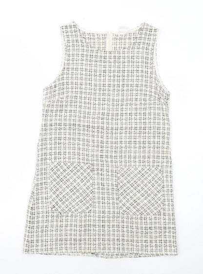Cooperative Womens Ivory Geometric Cotton Pinafore/Dungaree Dress Size M Round Neck Zip