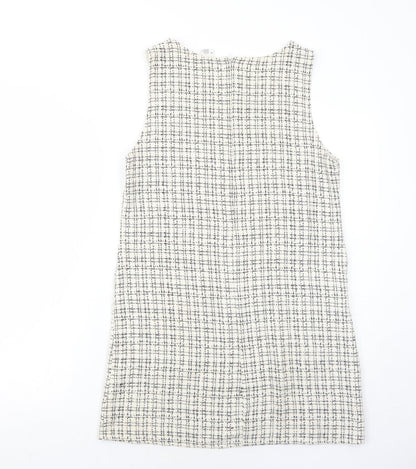 Cooperative Womens Ivory Geometric Cotton Pinafore/Dungaree Dress Size M Round Neck Zip
