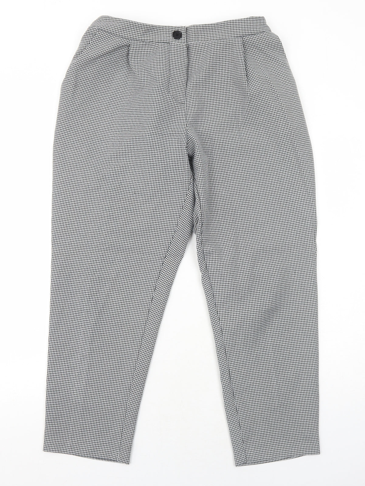 New Look Womens Black Geometric Polyester Carrot Trousers Size 14 Regular Button