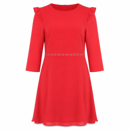 New Look Womens Red Polyester Trapeze & Swing Size 12 Round Neck Zip