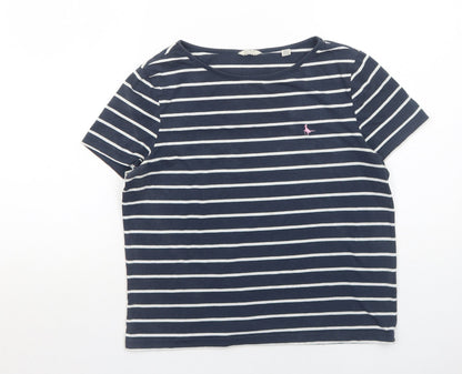 Jack Wills Womens Blue Striped Cotton Basic T-Shirt Size 10 Round Neck - Birds Print
