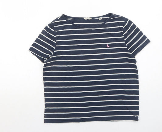 Jack Wills Womens Blue Striped Cotton Basic T-Shirt Size 10 Round Neck - Birds Print