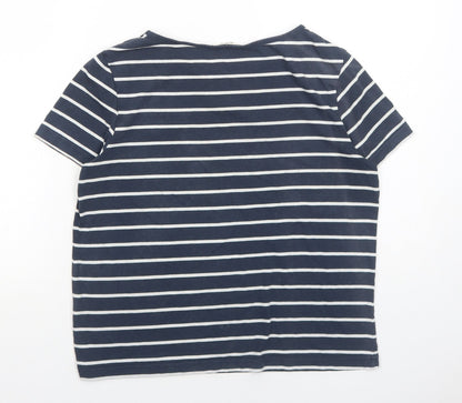 Jack Wills Womens Blue Striped Cotton Basic T-Shirt Size 10 Round Neck - Birds Print