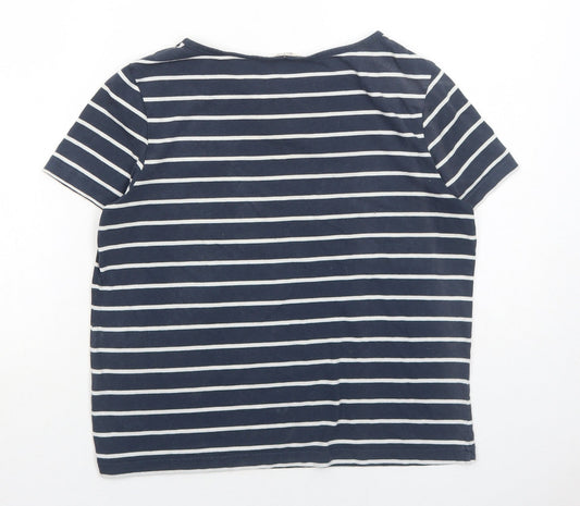 Jack Wills Womens Blue Striped Cotton Basic T-Shirt Size 10 Round Neck - Birds Print