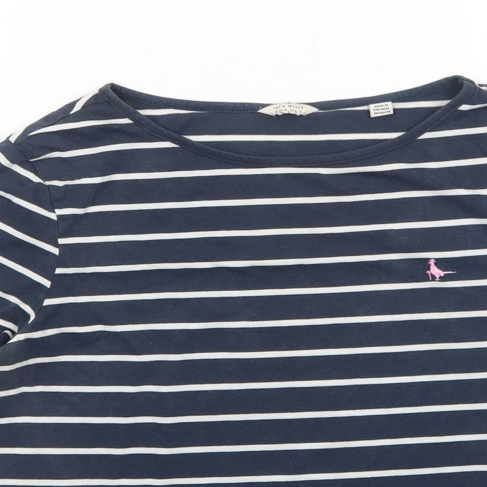 Jack Wills Womens Blue Striped Cotton Basic T-Shirt Size 10 Round Neck - Birds Print