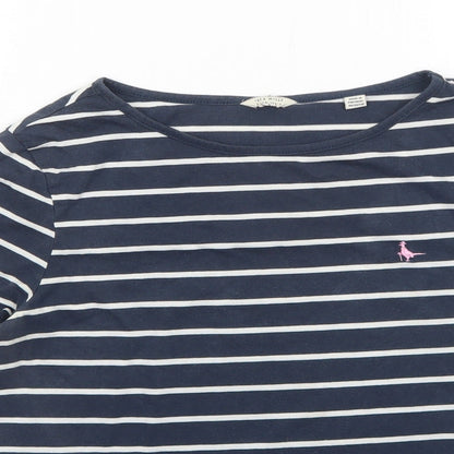 Jack Wills Womens Blue Striped Cotton Basic T-Shirt Size 10 Round Neck - Birds Print