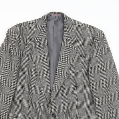 Quality Clothes Mens Grey Plaid Polyester Jacket Suit Jacket Size 42 Regular
