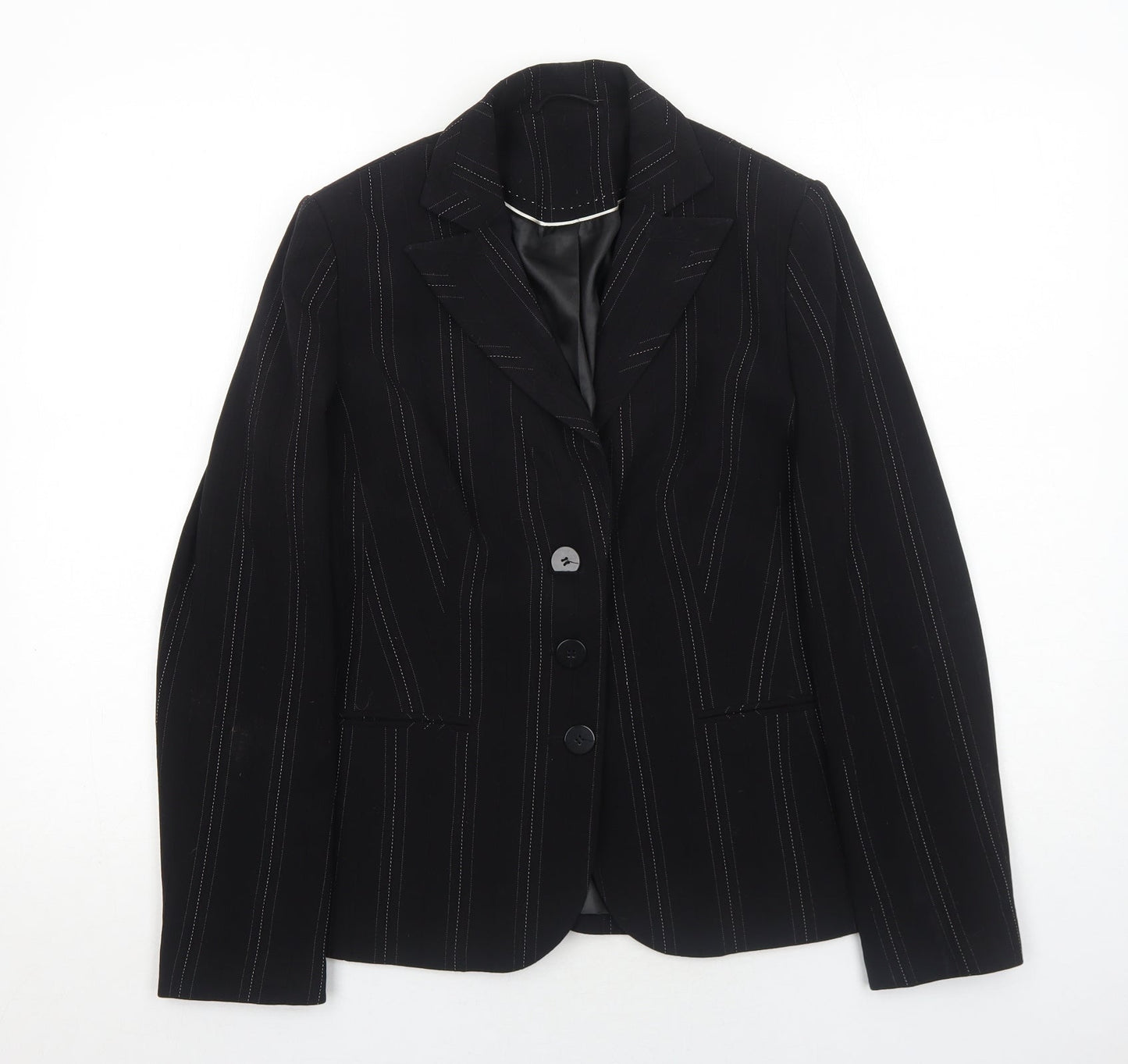 New Look Womens Black Striped Polyester Jacket Blazer Size 12