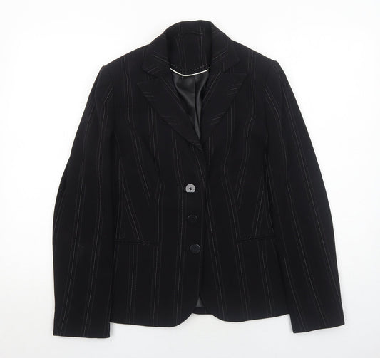 New Look Womens Black Striped Polyester Jacket Blazer Size 12