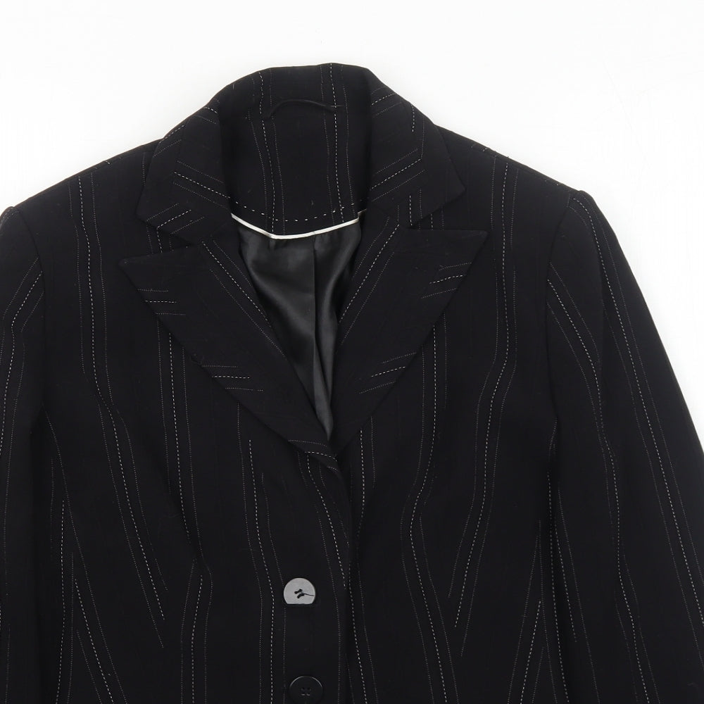 New Look Womens Black Striped Polyester Jacket Blazer Size 12