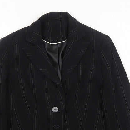 New Look Womens Black Striped Polyester Jacket Blazer Size 12