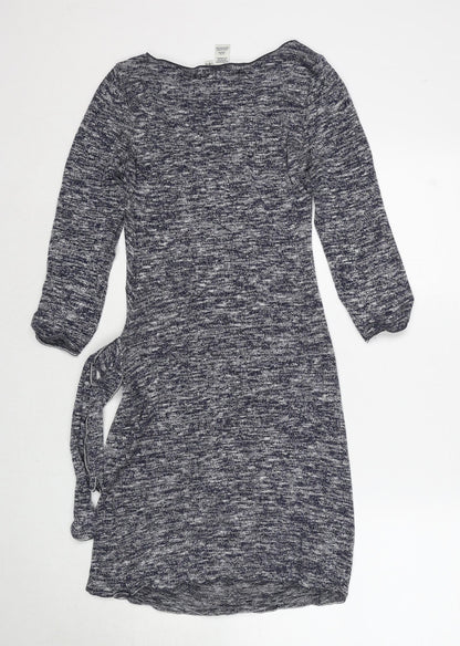 Studio M Womens Blue Polyester Jumper Dress Size S V-Neck Pullover