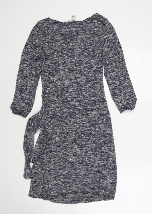 Studio M Womens Blue Polyester Jumper Dress Size S V-Neck Pullover