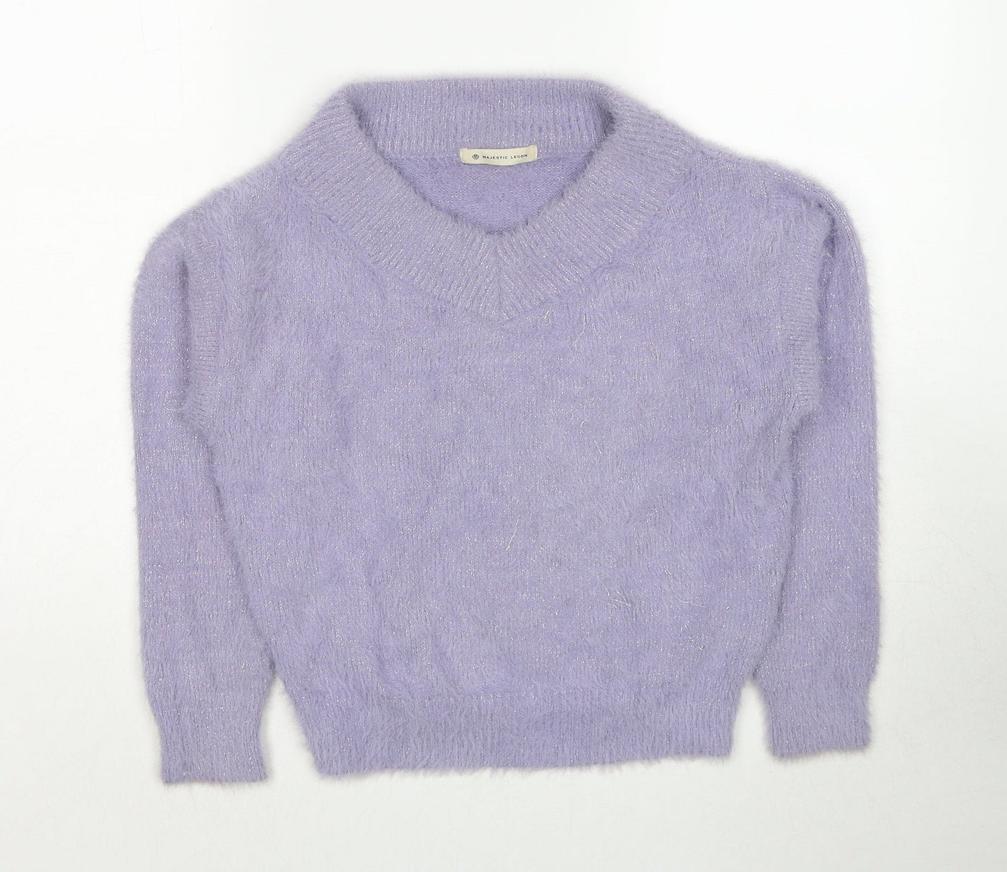 Magestic Legon Womens Purple V-Neck Polyester Pullover Jumper Size M