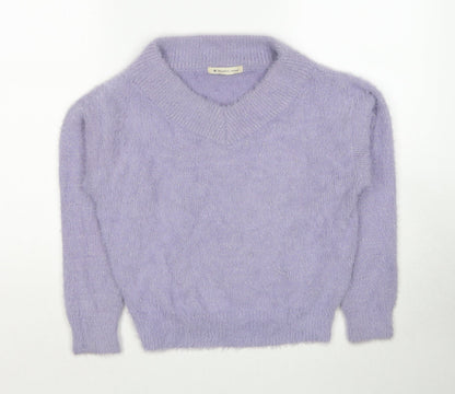 Magestic Legon Womens Purple V-Neck Polyester Pullover Jumper Size M