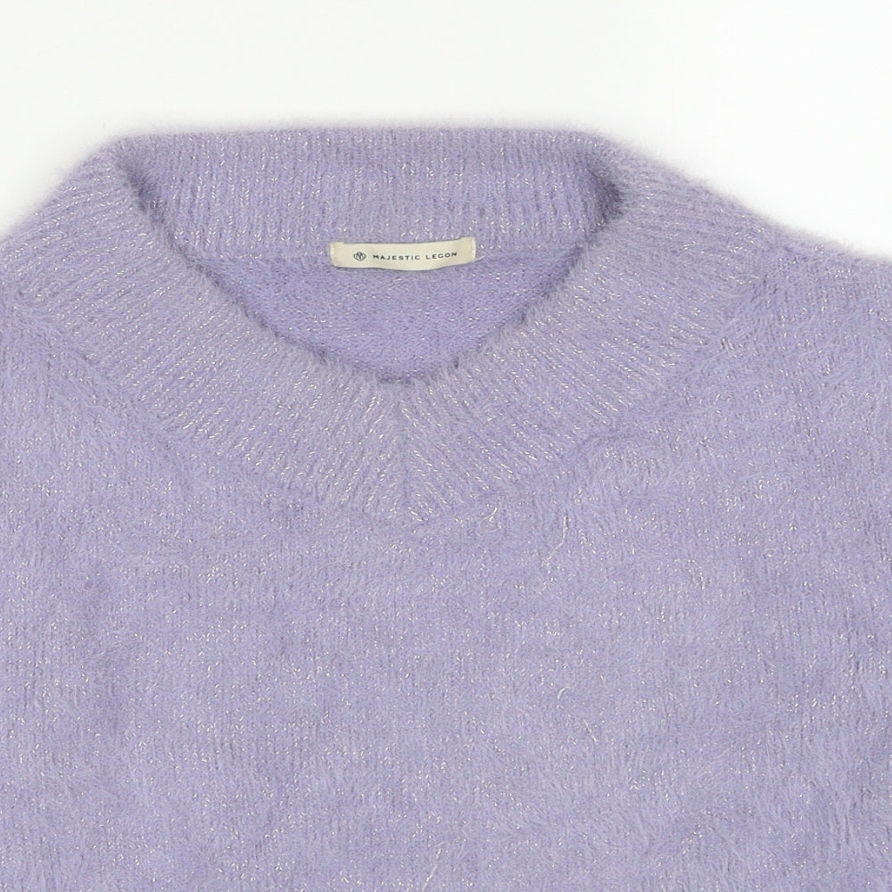 Magestic Legon Womens Purple V-Neck Polyester Pullover Jumper Size M