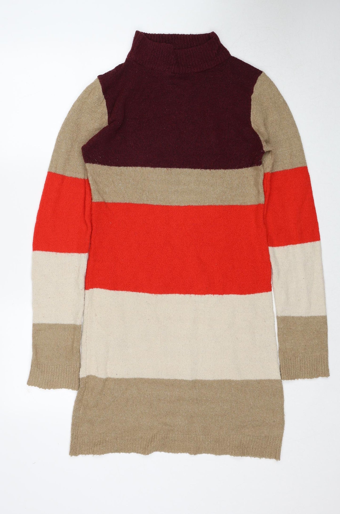 Brave Soul Womens Beige Colourblock Acrylic Kaftan Size S High Neck Pullover