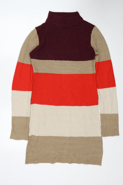 Brave Soul Womens Beige Colourblock Acrylic Kaftan Size S High Neck Pullover