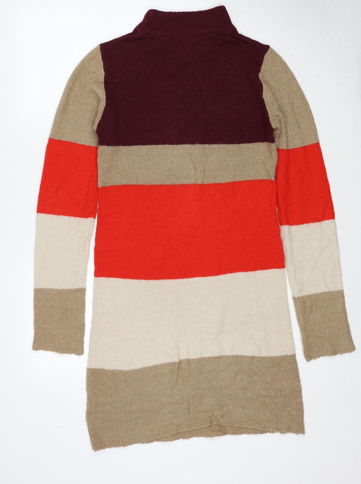 Brave Soul Womens Beige Colourblock Acrylic Kaftan Size S High Neck Pullover