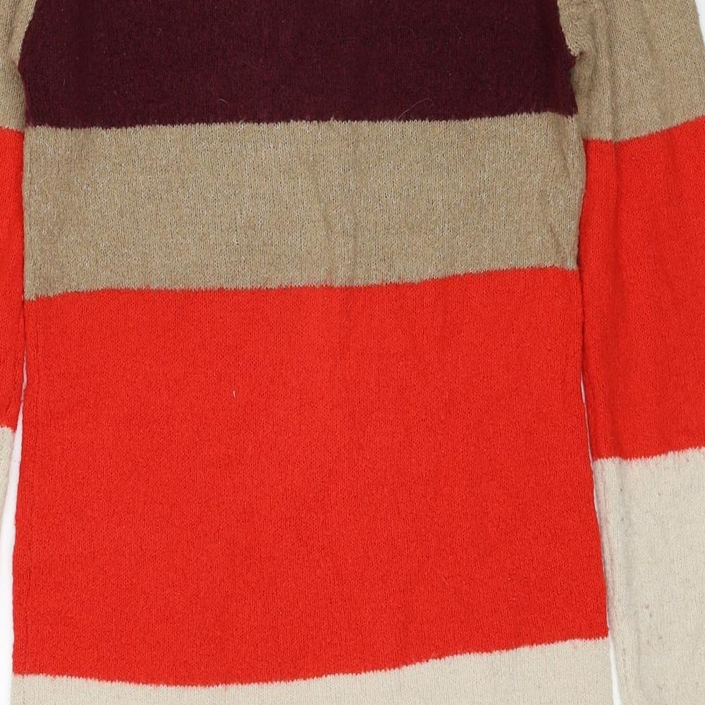 Brave Soul Womens Beige Colourblock Acrylic Kaftan Size S High Neck Pullover