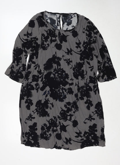 VILA Womens Grey Floral Viscose Shift Size L Round Neck Zip