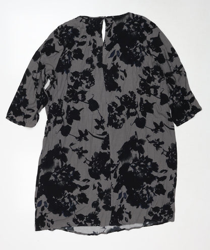 VILA Womens Grey Floral Viscose Shift Size L Round Neck Zip