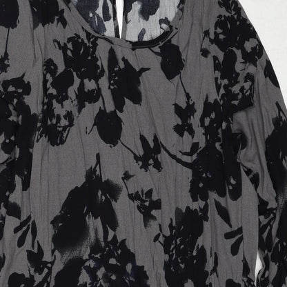 VILA Womens Grey Floral Viscose Shift Size L Round Neck Zip