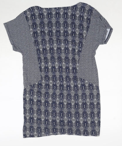 NEXT Womens Blue Geometric Viscose A-Line Size 12 Round Neck Pullover