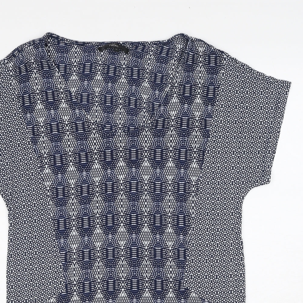 NEXT Womens Blue Geometric Viscose A-Line Size 12 Round Neck Pullover