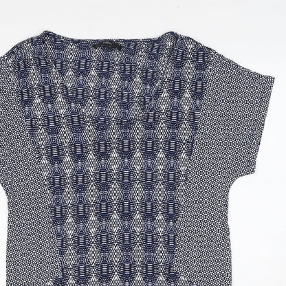 NEXT Womens Blue Geometric Viscose A-Line Size 12 Round Neck Pullover