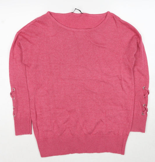 BHS Womens Pink Round Neck Polyester Pullover Jumper Size 14