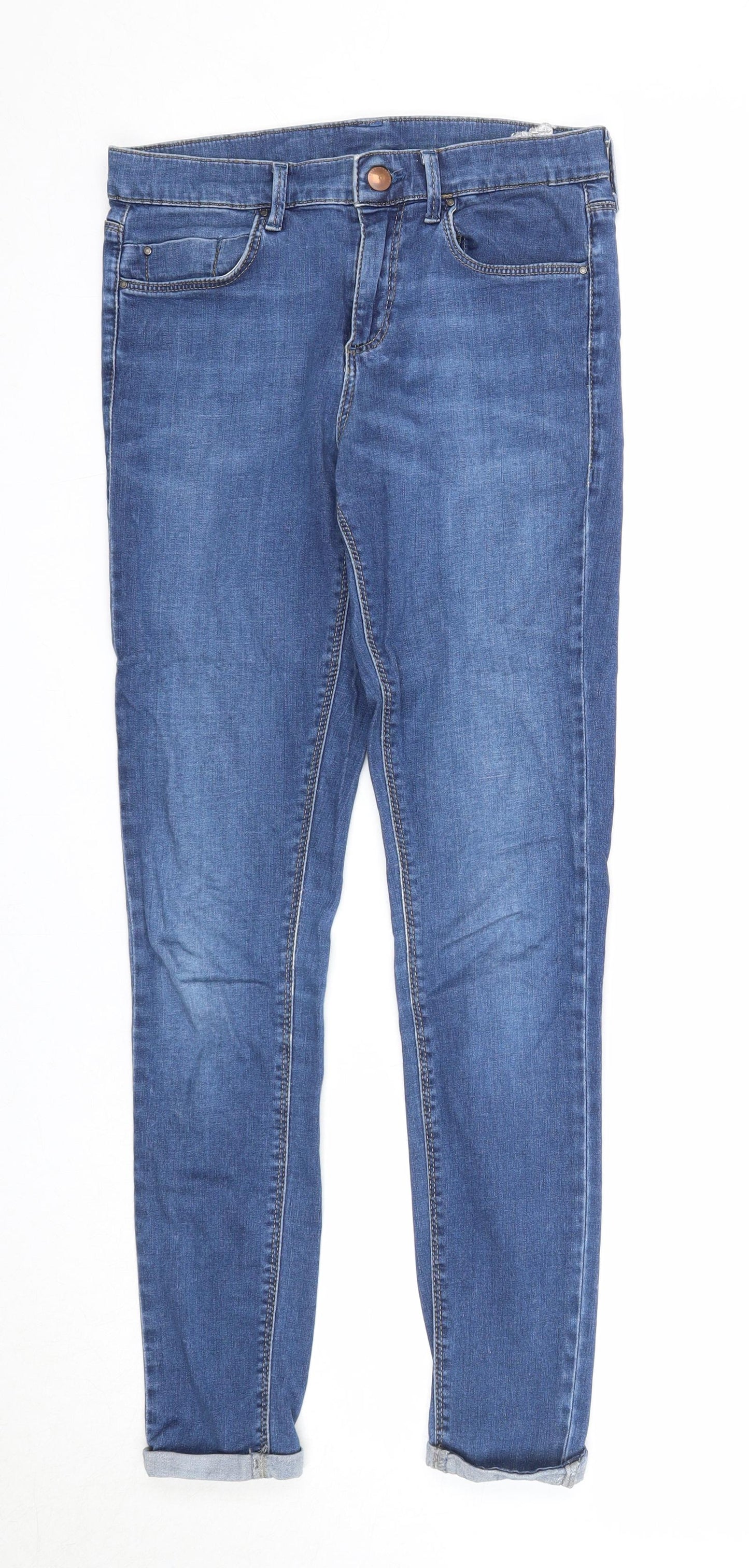 Topshop Womens Blue Cotton Skinny Jeans Size 28 in L30 in Regular Zip