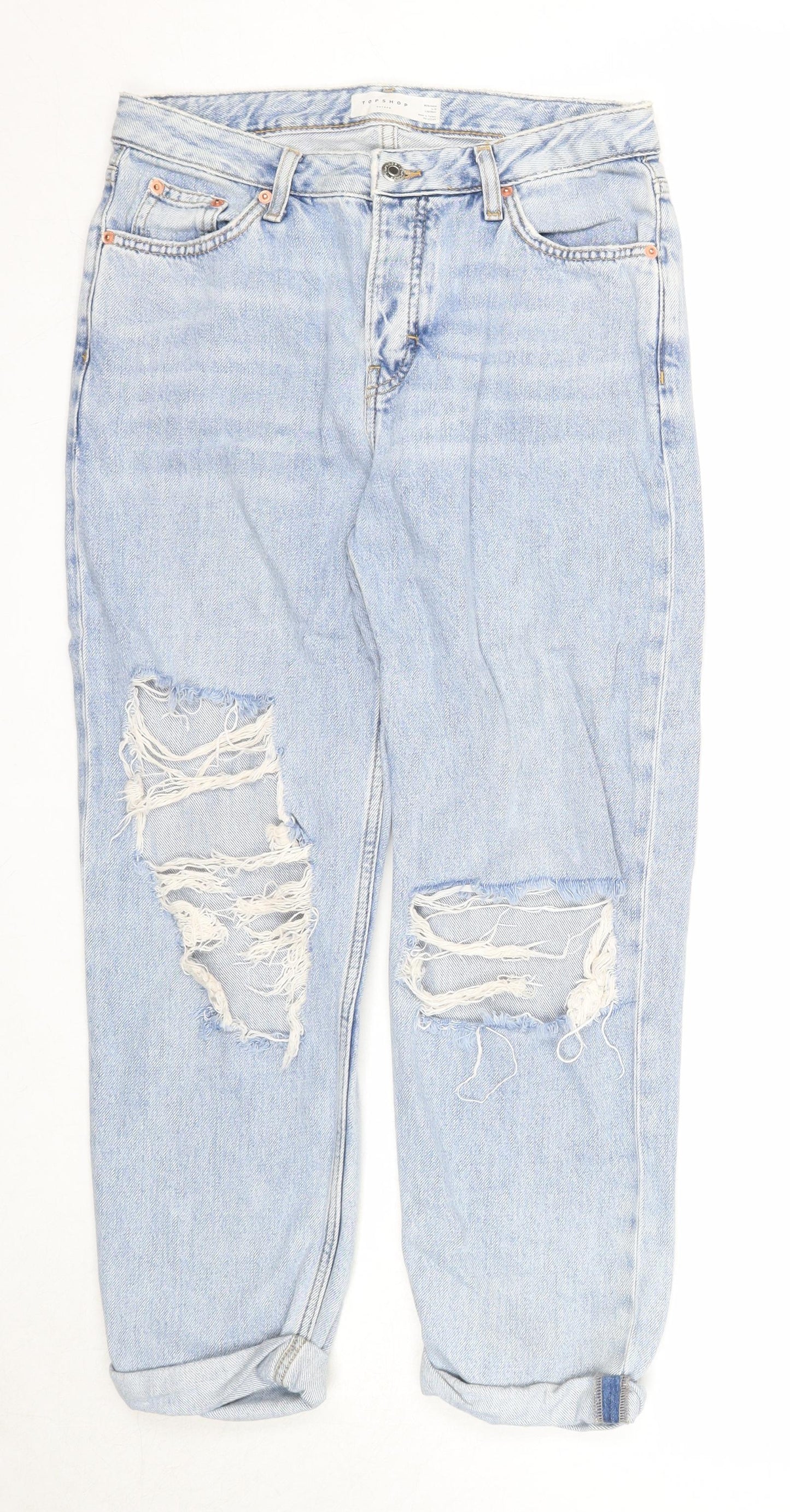 Topshop Womens Blue Cotton Straight Jeans Size 25 in L32 in Regular Zip