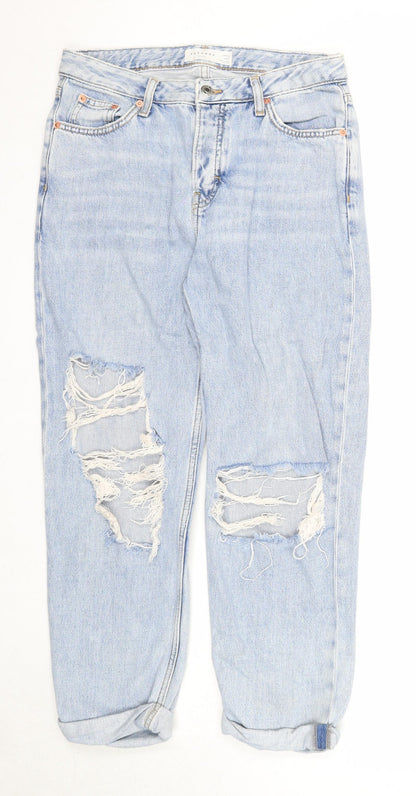 Topshop Womens Blue Cotton Straight Jeans Size 25 in L32 in Regular Zip