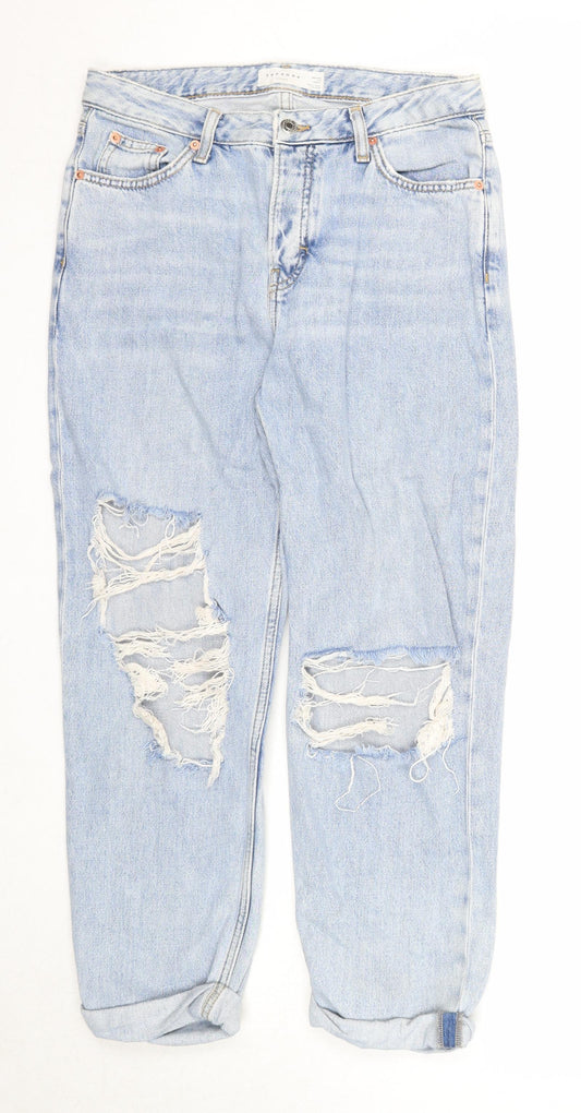 Topshop Womens Blue Cotton Straight Jeans Size 25 in L32 in Regular Zip