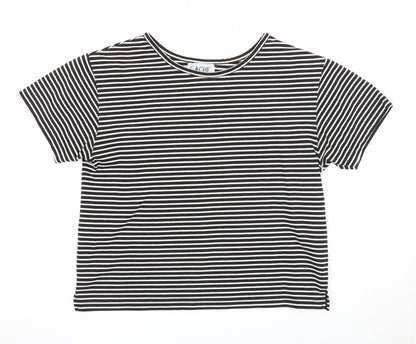 Cache Creek Womens Black Striped Polyester Basic T-Shirt Size M Round Neck