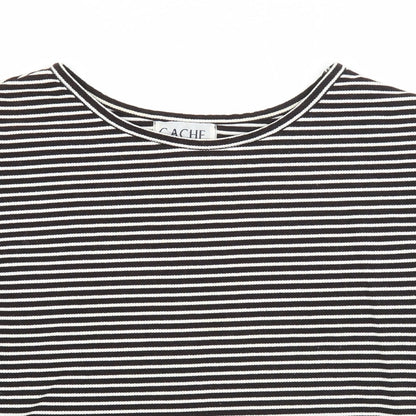 Cache Creek Womens Black Striped Polyester Basic T-Shirt Size M Round Neck