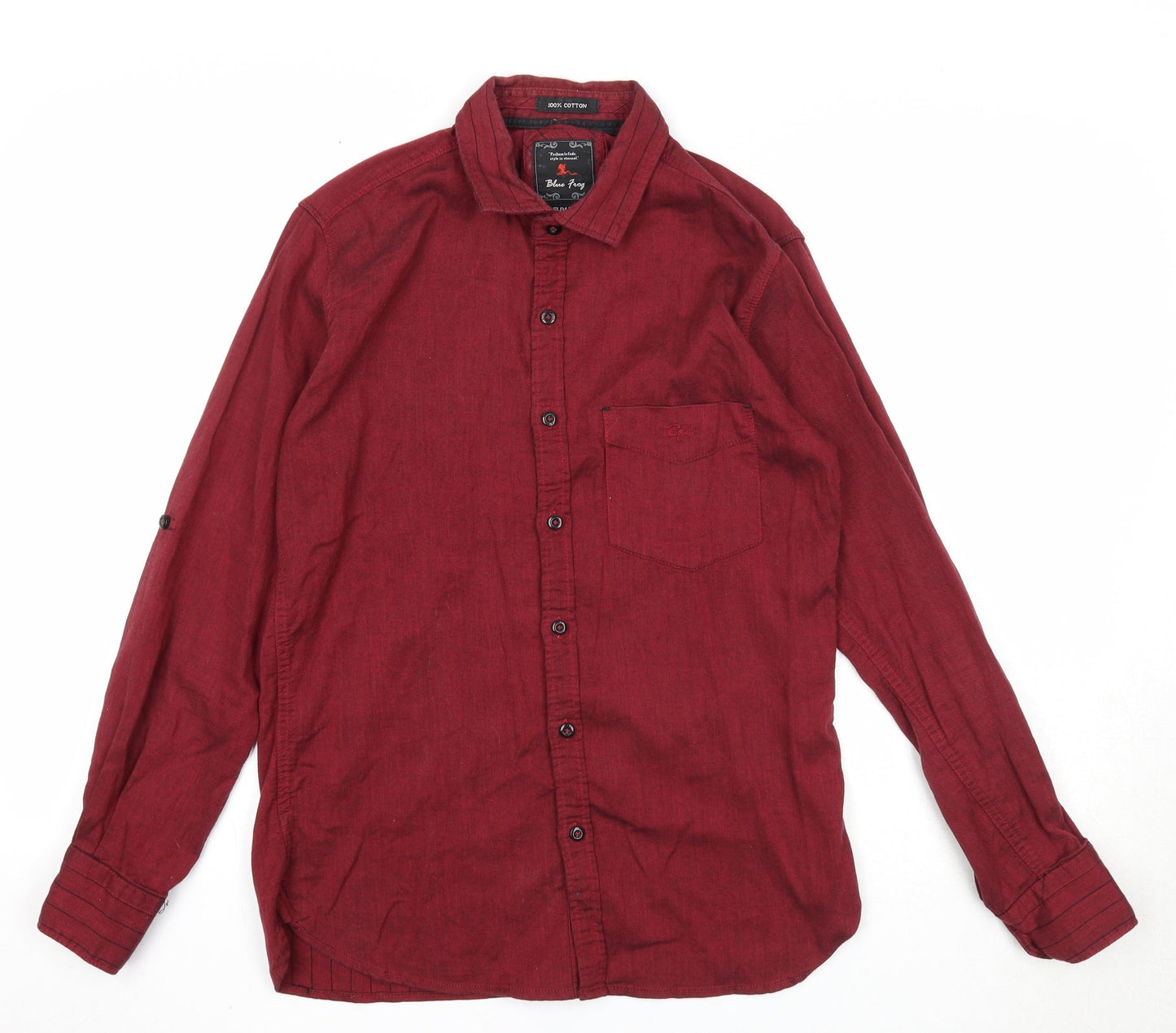 Mens UK Size S Blue Frog Red  Button-Up Long Sleeve Casual Shirt