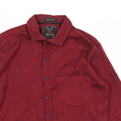 Mens UK Size S Blue Frog Red  Button-Up Long Sleeve Casual Shirt