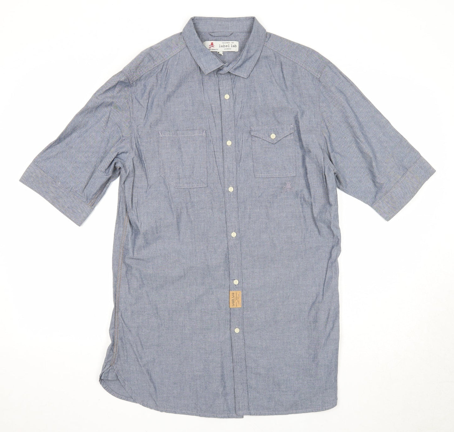 Mens UK Size M Label Lab Blue  Button-Up Short Sleeve Casual Shirt